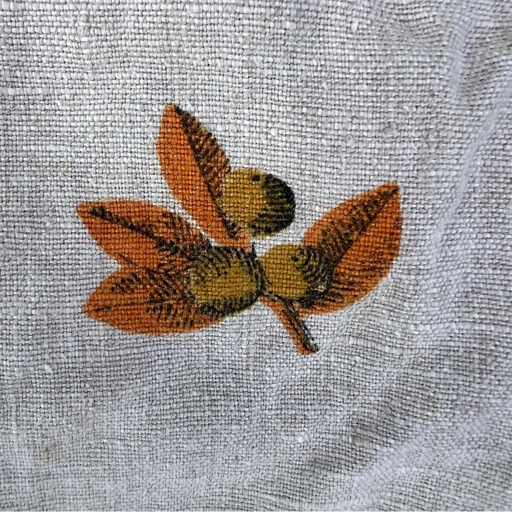 VTG Fall Harvest Linen Tablecloth Fruits Vegetables Nutmeg Spices Pumpkins 45x48